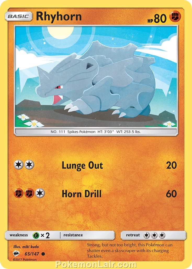 2017 Pokemon Trading Card Game Burning Shadows Set – 65 Rhyhorn