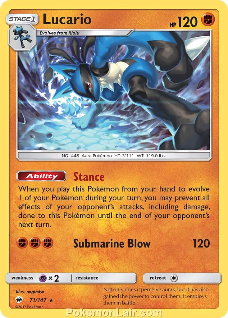 2017 Pokemon Trading Card Game Burning Shadows Set – 71 Lucario