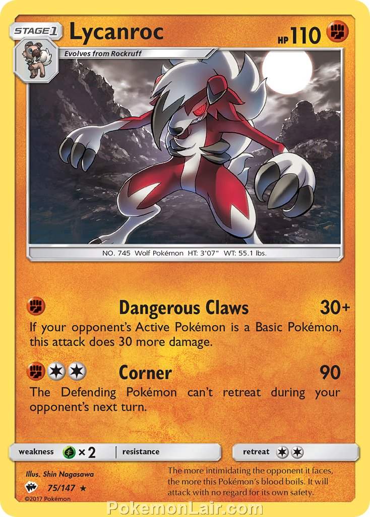 2017 Pokemon Trading Card Game Burning Shadows Set – 75 Lycanroc