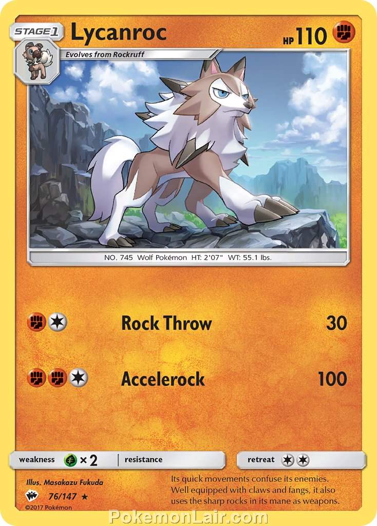 2017 Pokemon Trading Card Game Burning Shadows Set – 76 Lycanroc