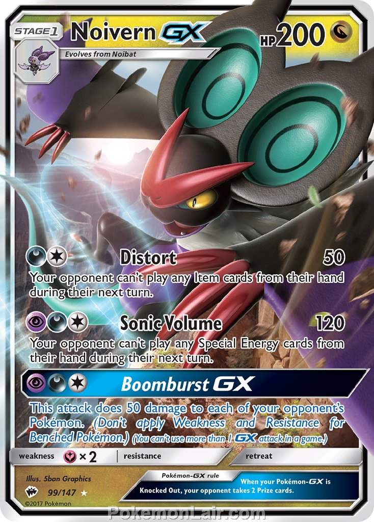 2017 Pokemon Trading Card Game Burning Shadows Set – 99 Noivern GX