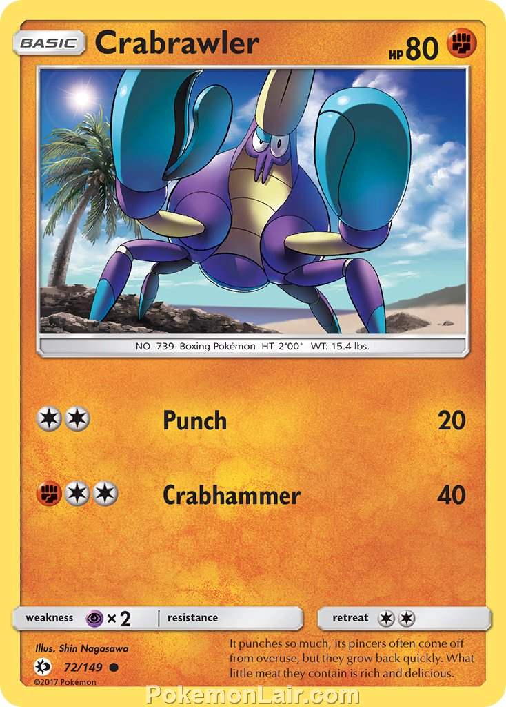 2017 Pokemon Trading Card Game Sun Moon Price List – 72 Crabrawler