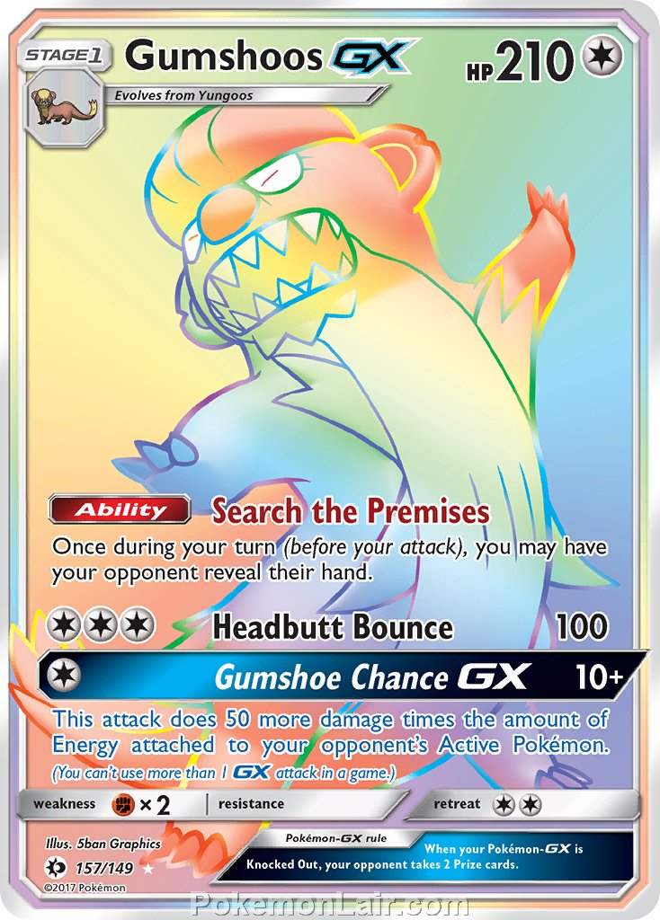 2017 Pokemon Trading Card Game Sun Moon Set – 157 Gumshoos GX