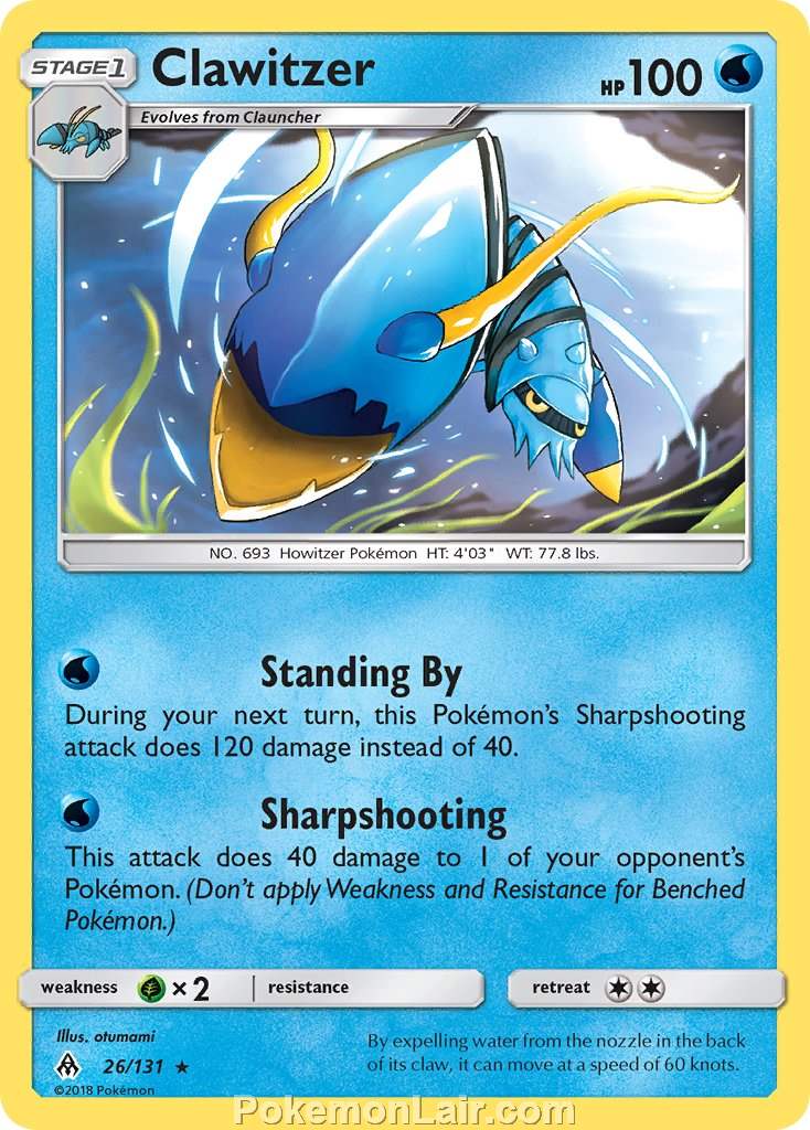 2018 Pokemon Trading Card Game Forbidden Light Set – 26 Clawitzer