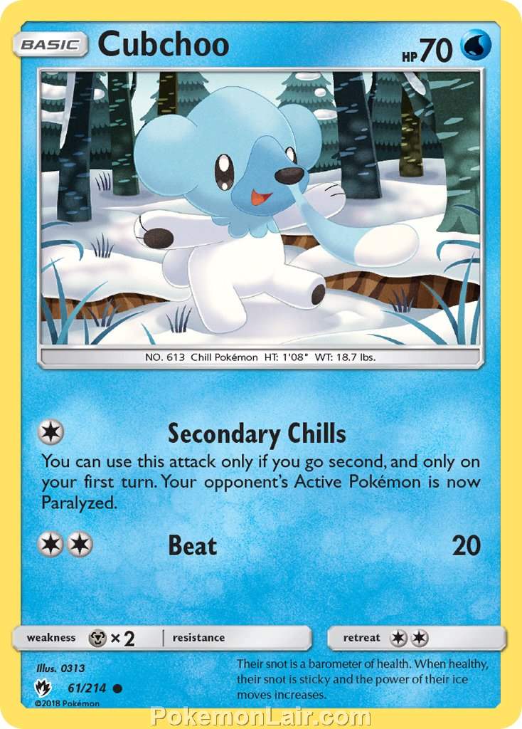 2018 Pokemon Trading Card Game Lost Thunder Price List – 61 Cubchoo