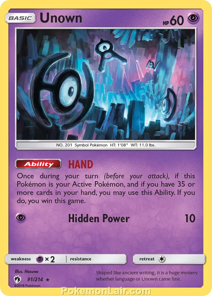 2018 Pokemon Trading Card Game Lost Thunder Price List – 91 Unown