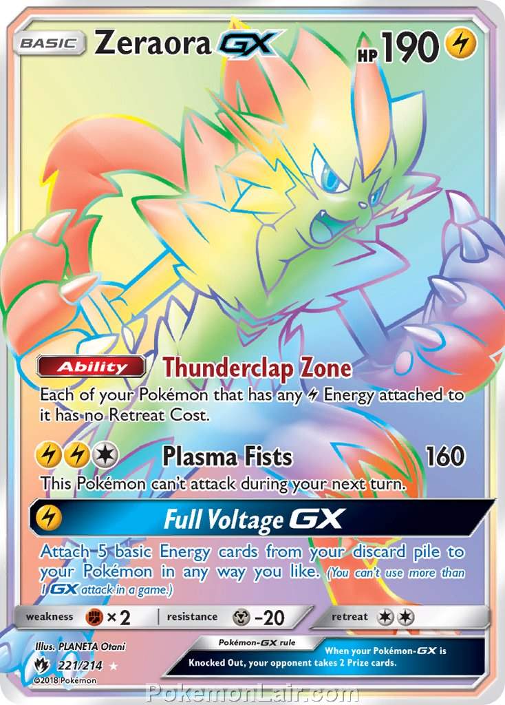 2018 Pokemon Trading Card Game Lost Thunder Set – 221 Zeraora GX