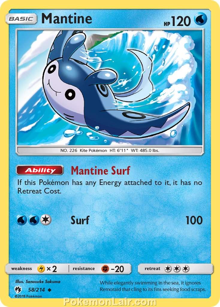 2018 Pokemon Trading Card Game Lost Thunder Set – 58 Mantine