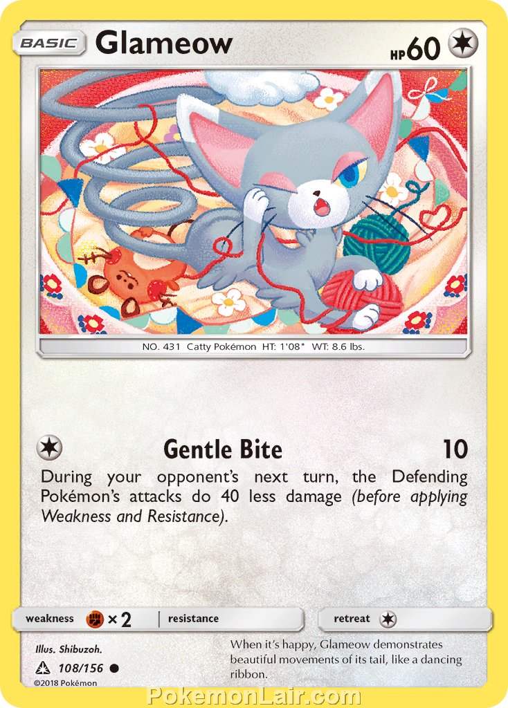 2018 Pokemon Trading Card Game Ultra Prism Price List – 108 Glameow