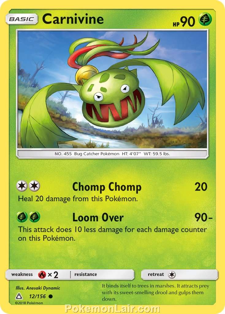 2018 Pokemon Trading Card Game Ultra Prism Price List – 12 Carnivine