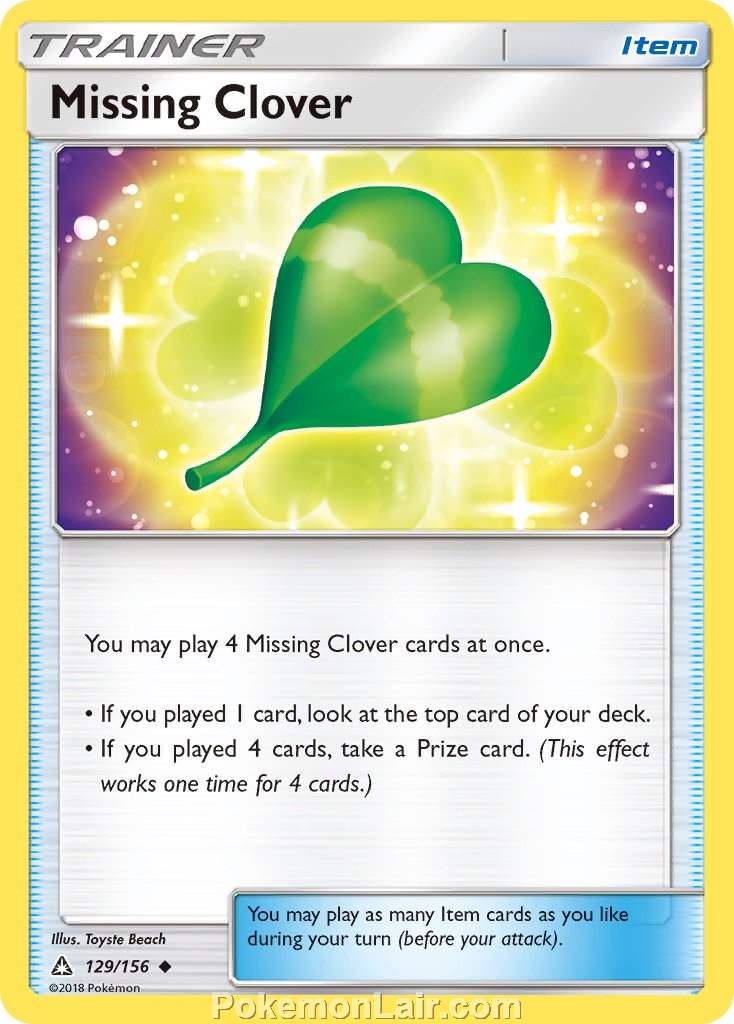 2018 Pokemon Trading Card Game Ultra Prism Price List – 129 Missing Clover