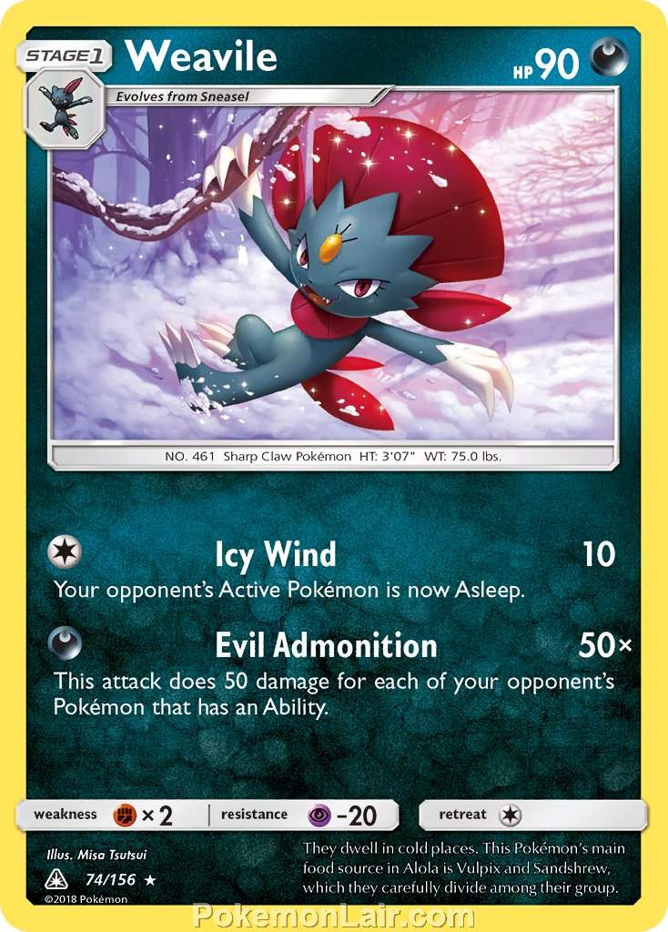 2018 Pokemon Trading Card Game Ultra Prism Price List – 74 Weavile