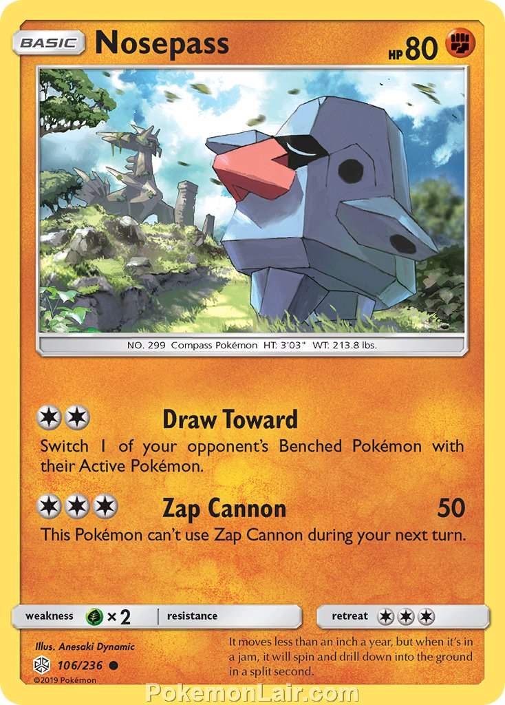 2019 Pokemon Trading Card Game Cosmic Eclipse Price List – 106 Nosepass