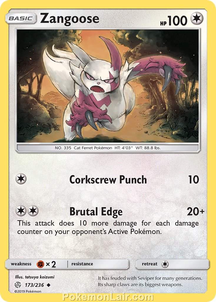 2019 Pokemon Trading Card Game Cosmic Eclipse Price List – 173 Zangoose