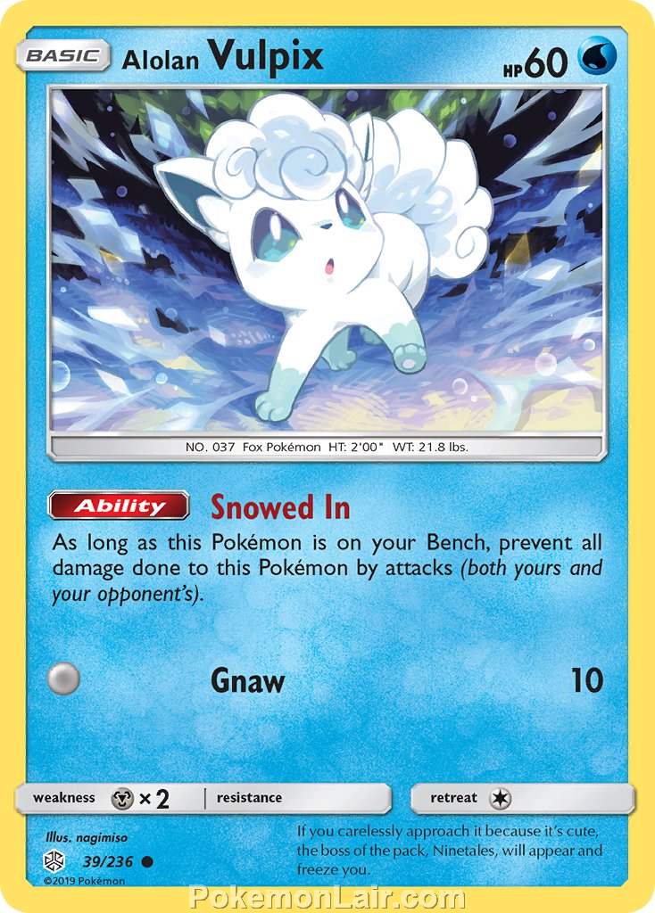 2019 Pokemon Trading Card Game Cosmic Eclipse Price List – 39 Alolan Vulpix