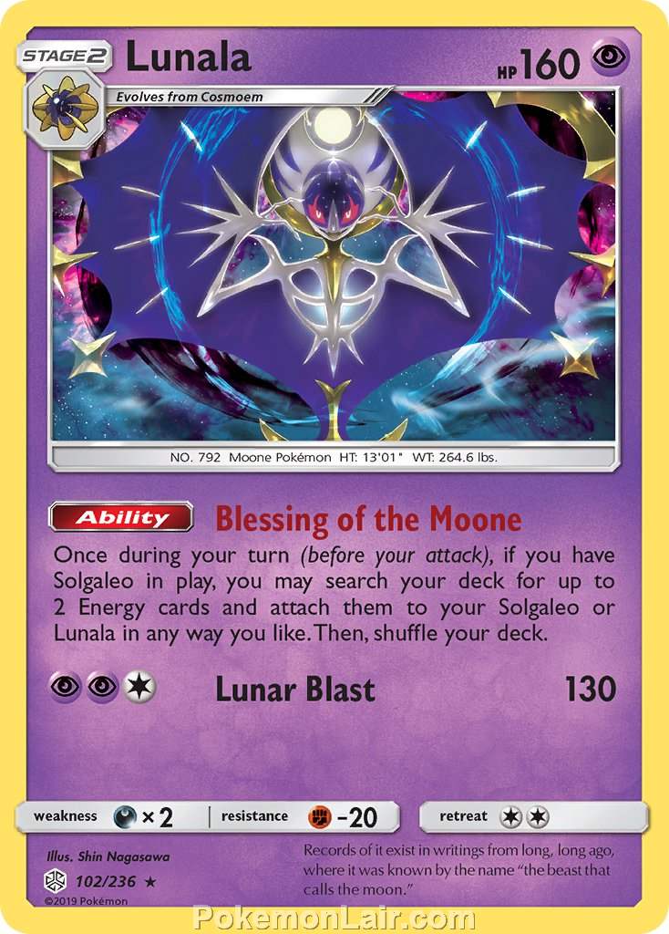 2019 Pokemon Trading Card Game Cosmic Eclipse Set – 102 Lunala