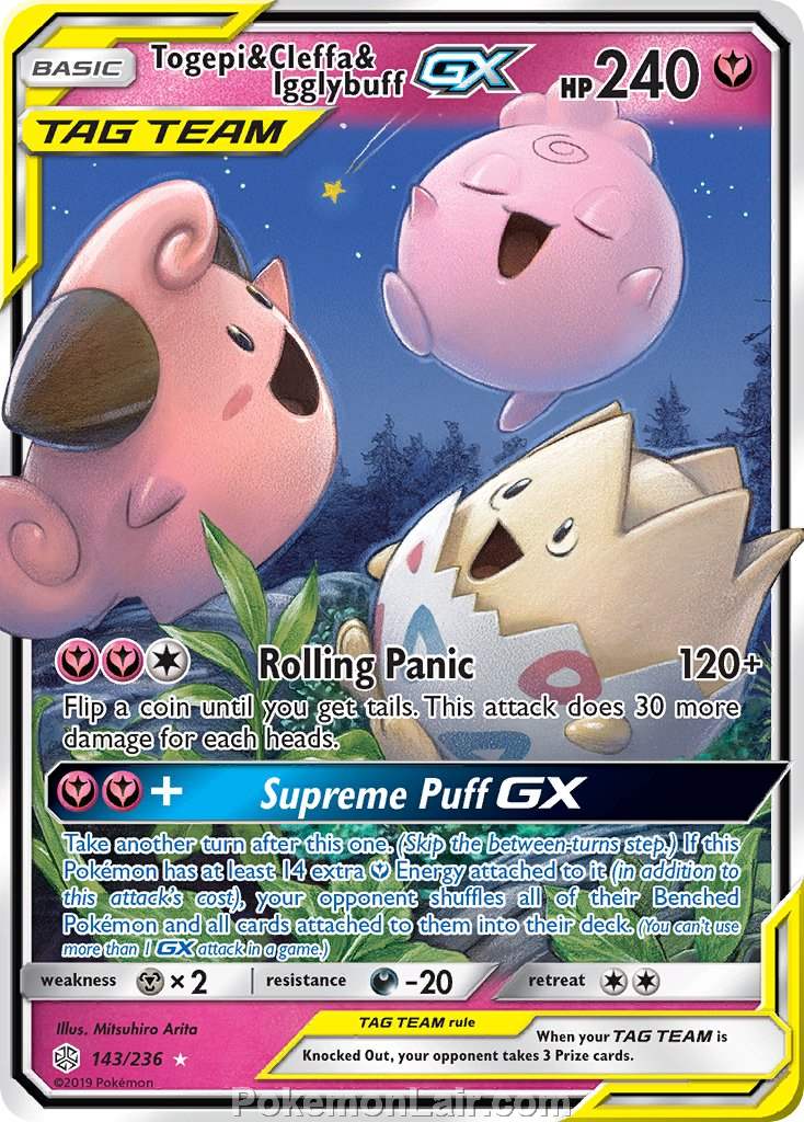 2019 Pokemon Trading Card Game Cosmic Eclipse Set – 143 Togepi Cleffa Igglybuff GX