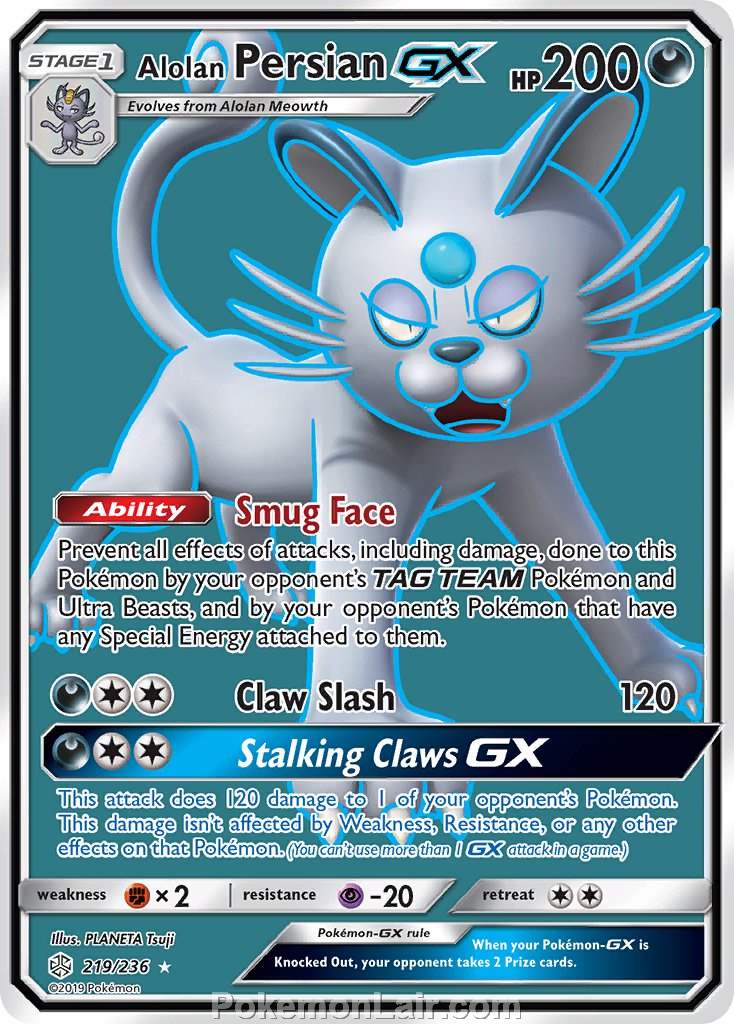 2019 Pokemon Trading Card Game Cosmic Eclipse Set – 219 Alolan Persian GX