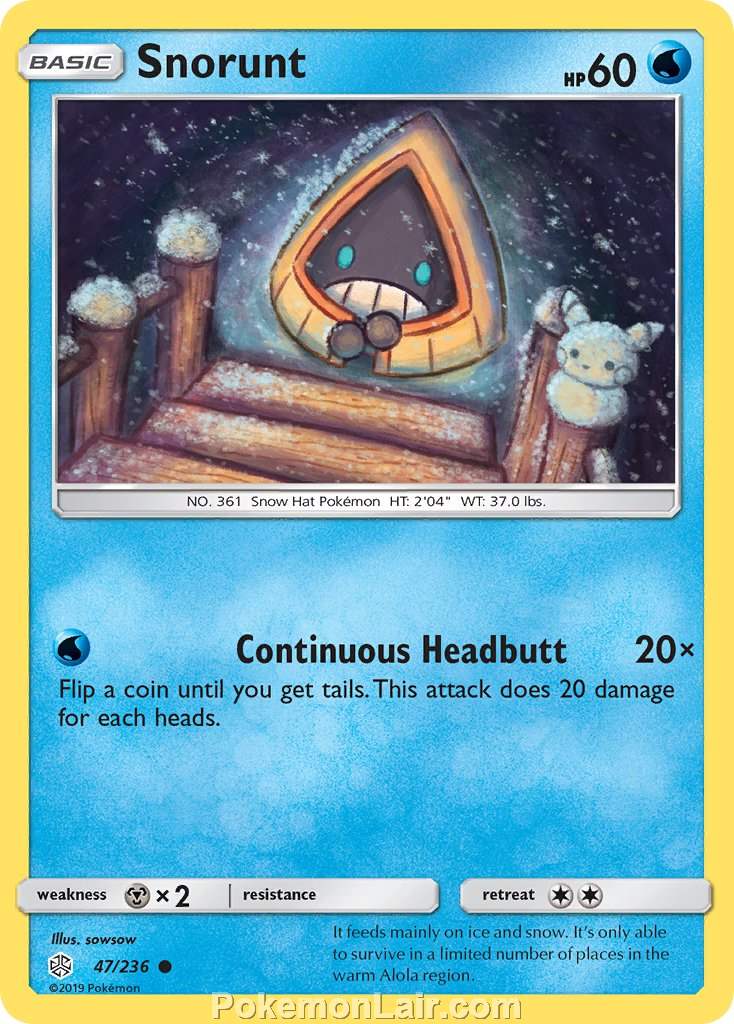 2019 Pokemon Trading Card Game Cosmic Eclipse Set – 47 Snorunt