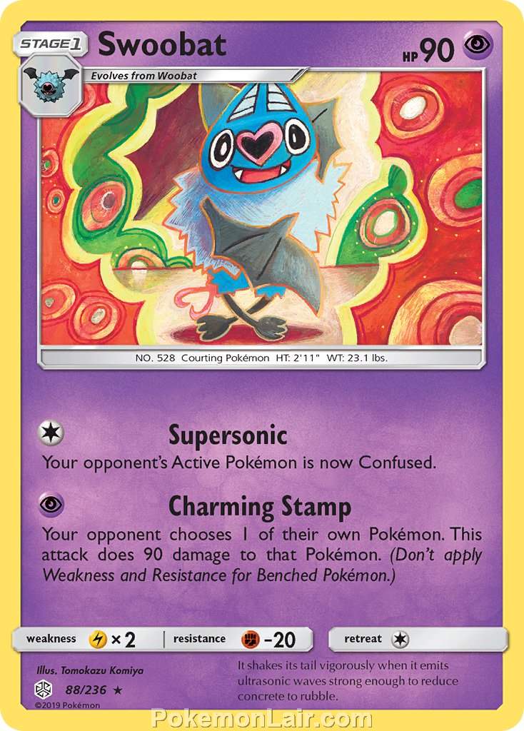 2019 Pokemon Trading Card Game Cosmic Eclipse Set – 88 Swoobat