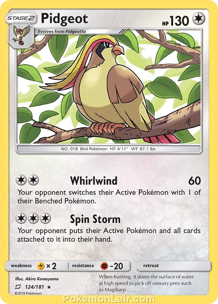 2019 Pokemon Trading Card Game Team Up Price List – 124 Pidgeot