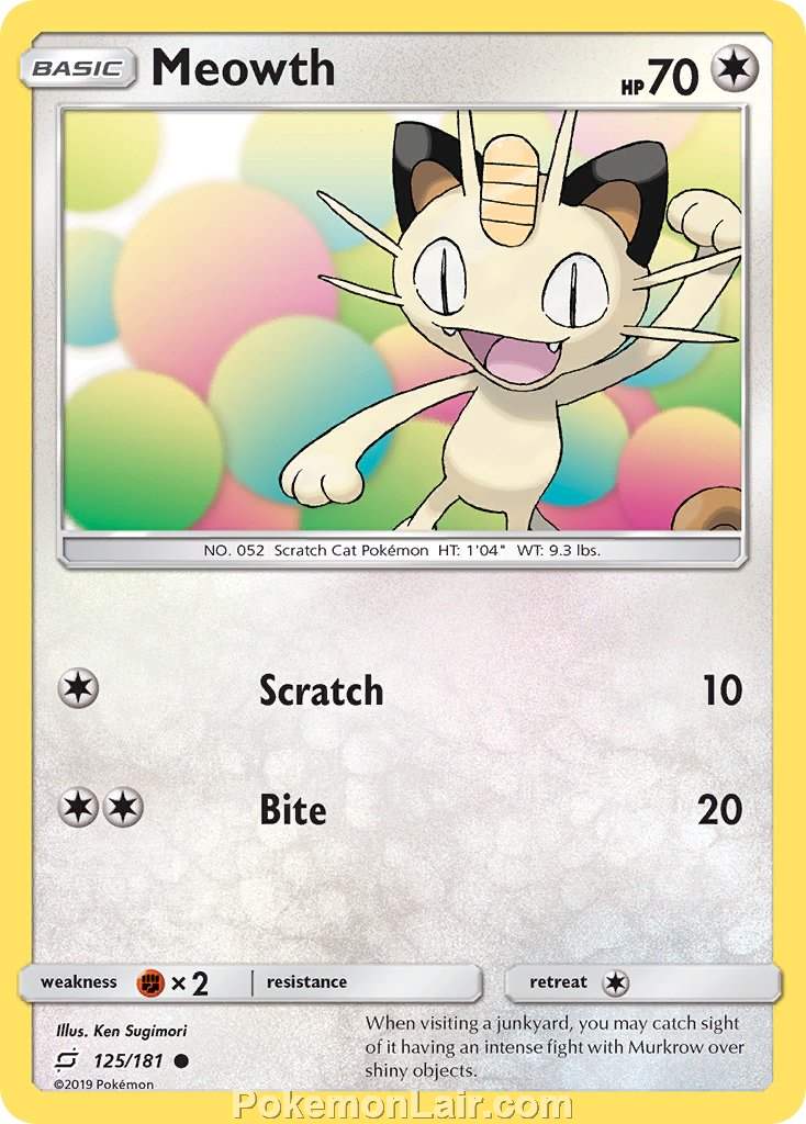 2019 Pokemon Trading Card Game Team Up Price List – 125 Meowth
