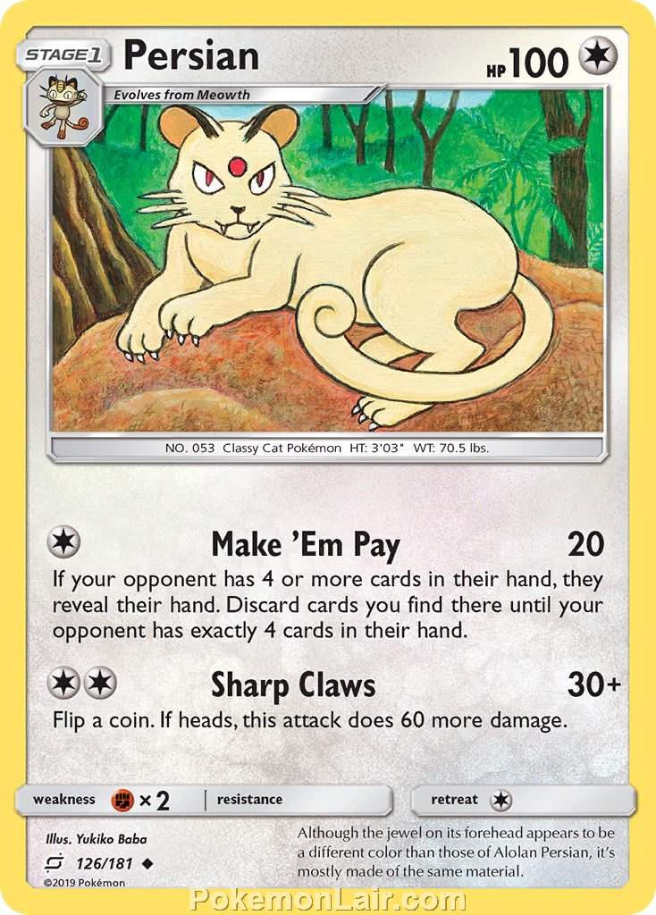 2019 Pokemon Trading Card Game Team Up Price List – 126 Persian