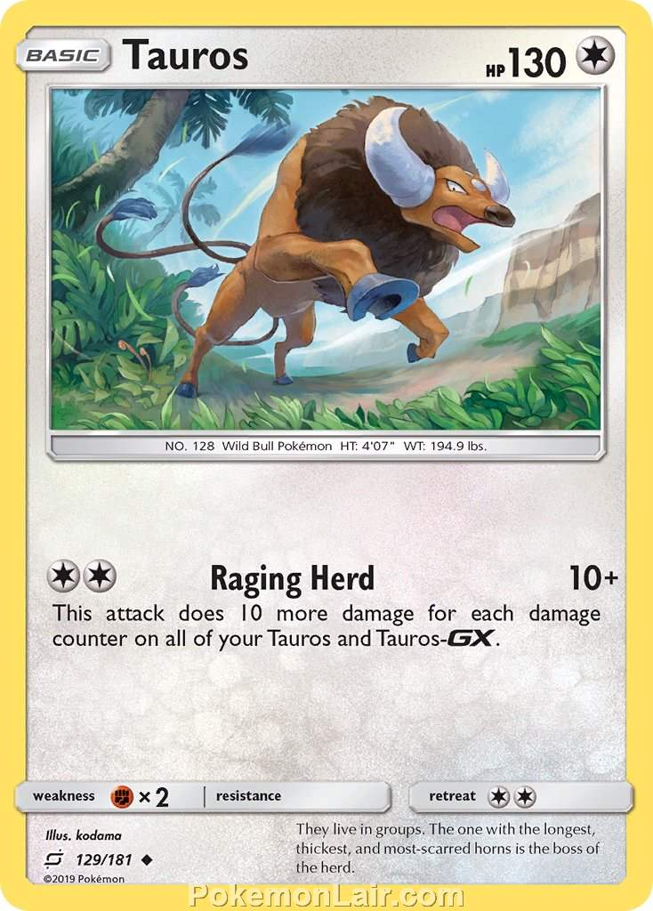 2019 Pokemon Trading Card Game Team Up Price List – 129 Tauros