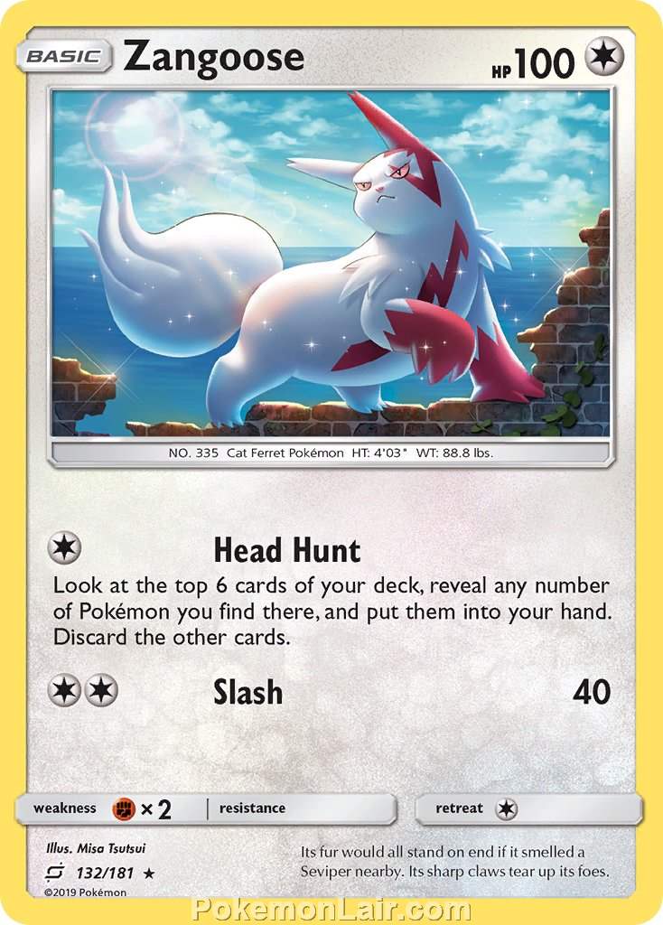 2019 Pokemon Trading Card Game Team Up Price List – 132 Zangoose