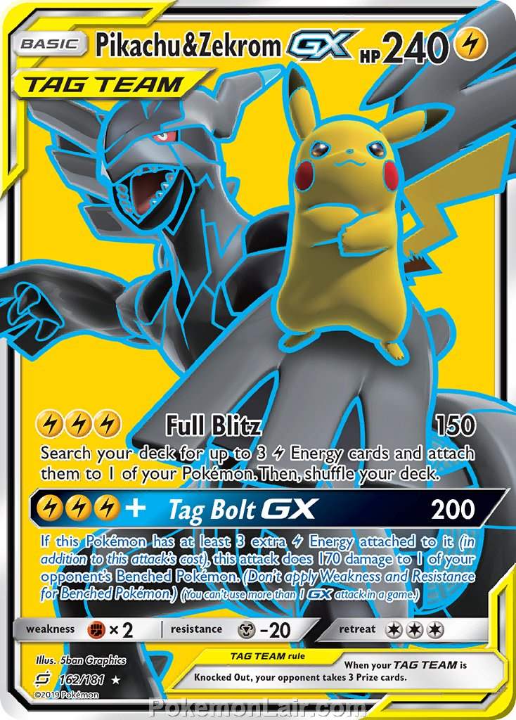 2019 Pokemon Trading Card Game Team Up Price List – 162 Pikachu Zekrom GX