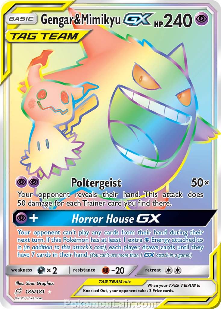 2019 Pokemon Trading Card Game Team Up Price List – 186 Gengar Mimikyu GX