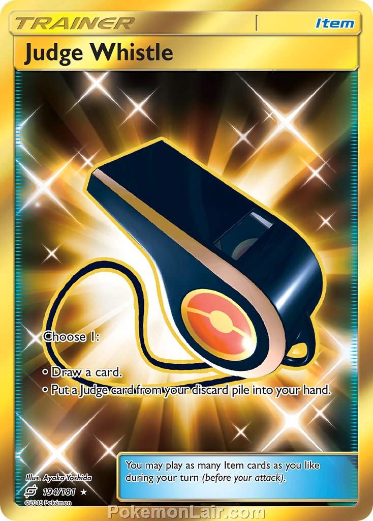 2019 Pokemon Trading Card Game Team Up Price List – 194 Judge Whistle