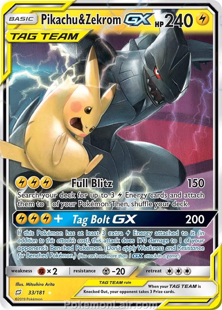 2019 Pokemon Trading Card Game Team Up Price List – 33 Pikachu Zekrom GX