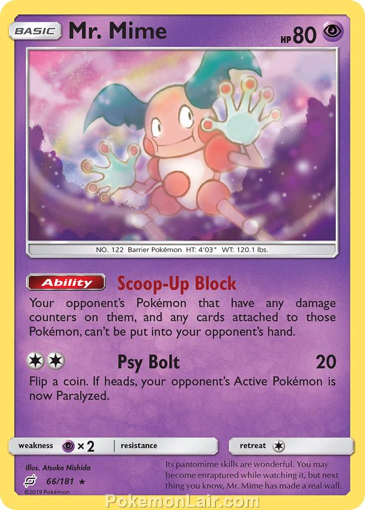 2019 Pokemon Trading Card Game Team Up Price List – 66 Mr Mime