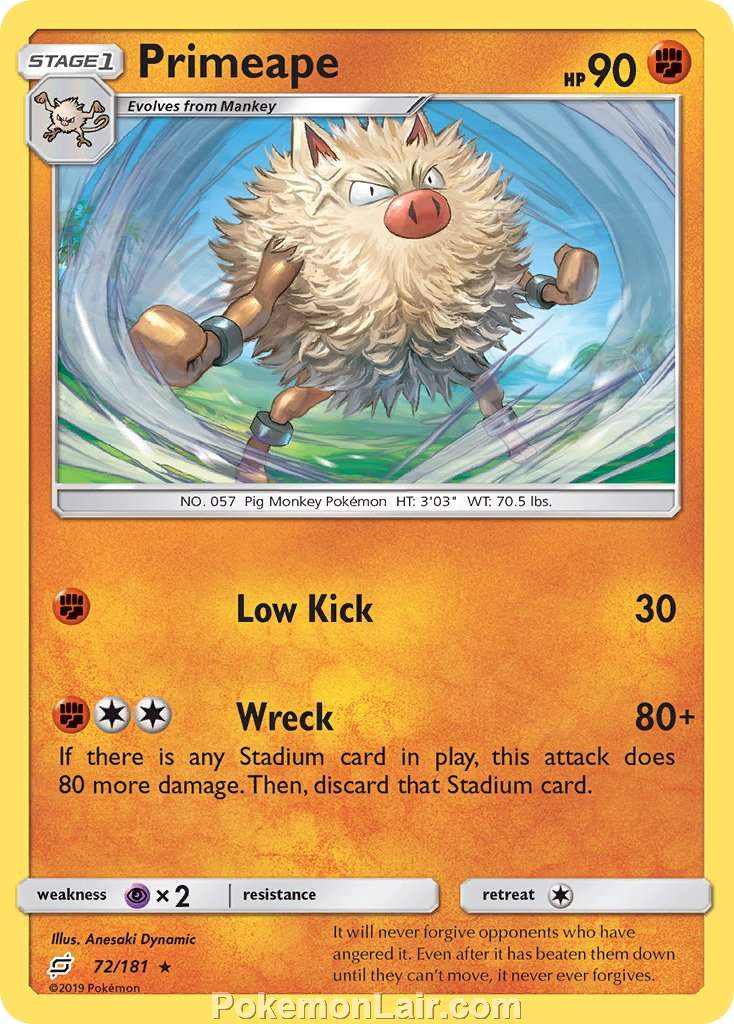 2019 Pokemon Trading Card Game Team Up Price List – 72 Primeape