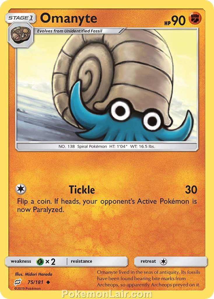 2019 Pokemon Trading Card Game Team Up Price List – 75 Omanyte