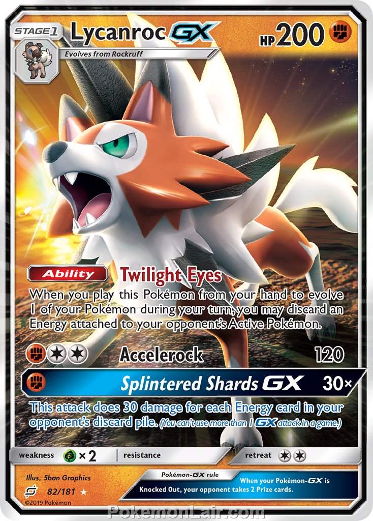 2019 Pokemon Trading Card Game Team Up Price List – 82 Lycanroc GX