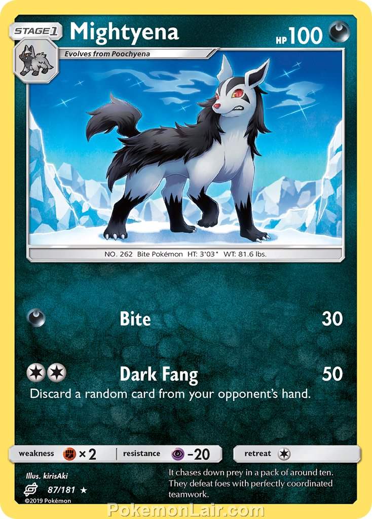 2019 Pokemon Trading Card Game Team Up Price List – 87 Mightyena