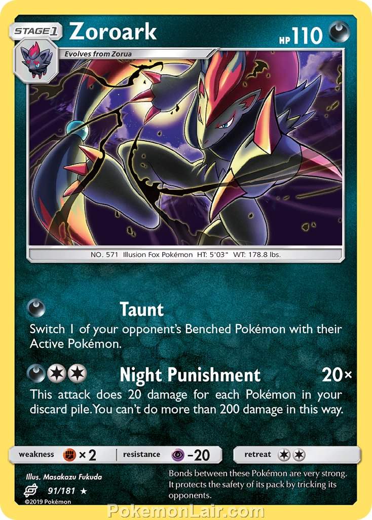 2019 Pokemon Trading Card Game Team Up Price List – 91 Zoroark