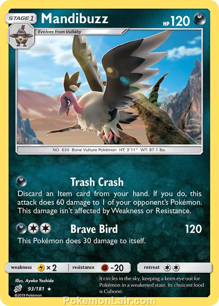 2019 Pokemon Trading Card Game Team Up Price List – 93 Mandibuzz