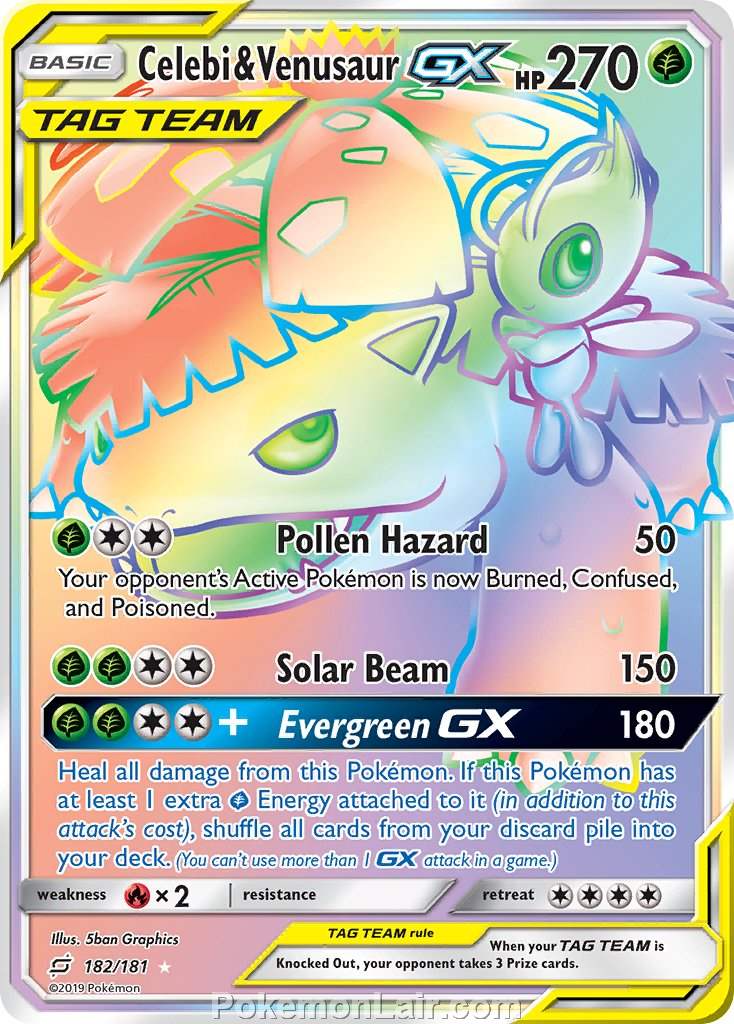 2019 Pokemon Trading Card Game Team Up Set – 182 Celebi Venusaur GX