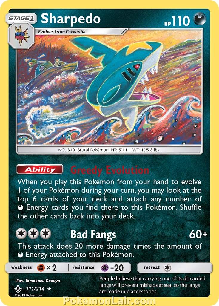 2019 Pokemon Trading Card Game Unbroken Bonds Price List – 111 Sharpedo