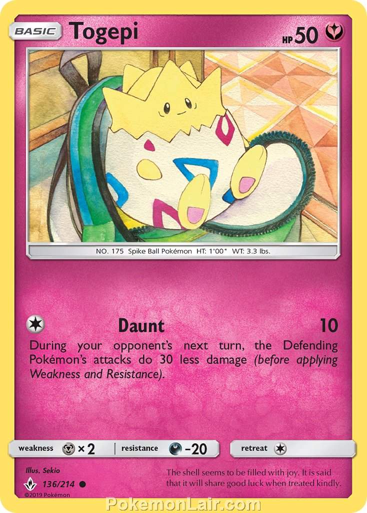 2019 Pokemon Trading Card Game Unbroken Bonds Price List – 136 Togepi