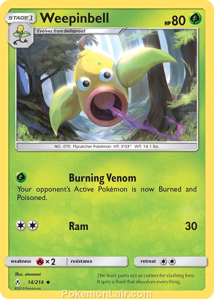 2019 Pokemon Trading Card Game Unbroken Bonds Price List – 14 Weepinbell