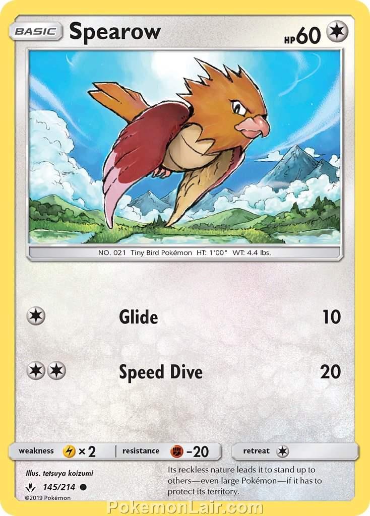 2019 Pokemon Trading Card Game Unbroken Bonds Price List – 145 Spearow