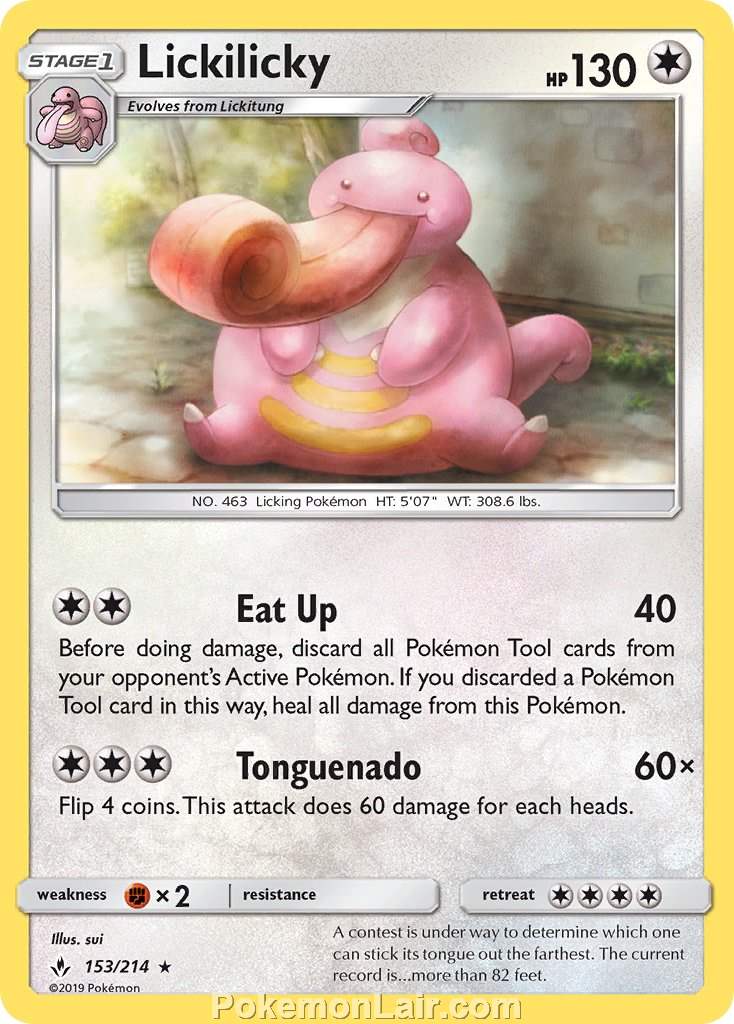 2019 Pokemon Trading Card Game Unbroken Bonds Price List – 153 Lickilicky