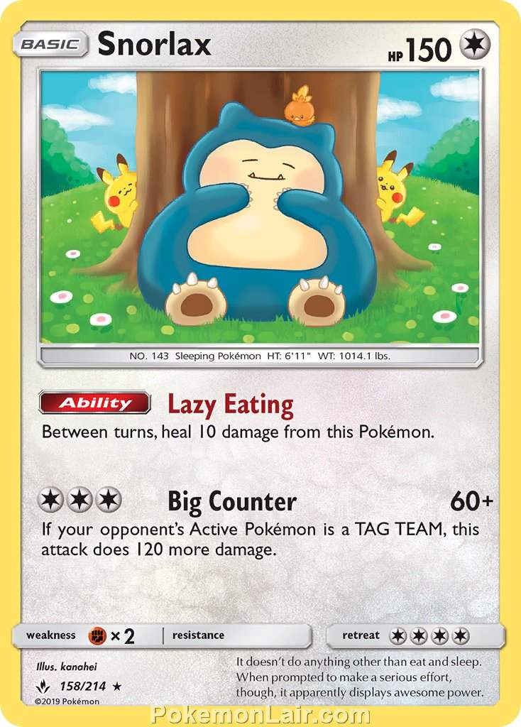 2019 Pokemon Trading Card Game Unbroken Bonds Price List – 158 Snorlax