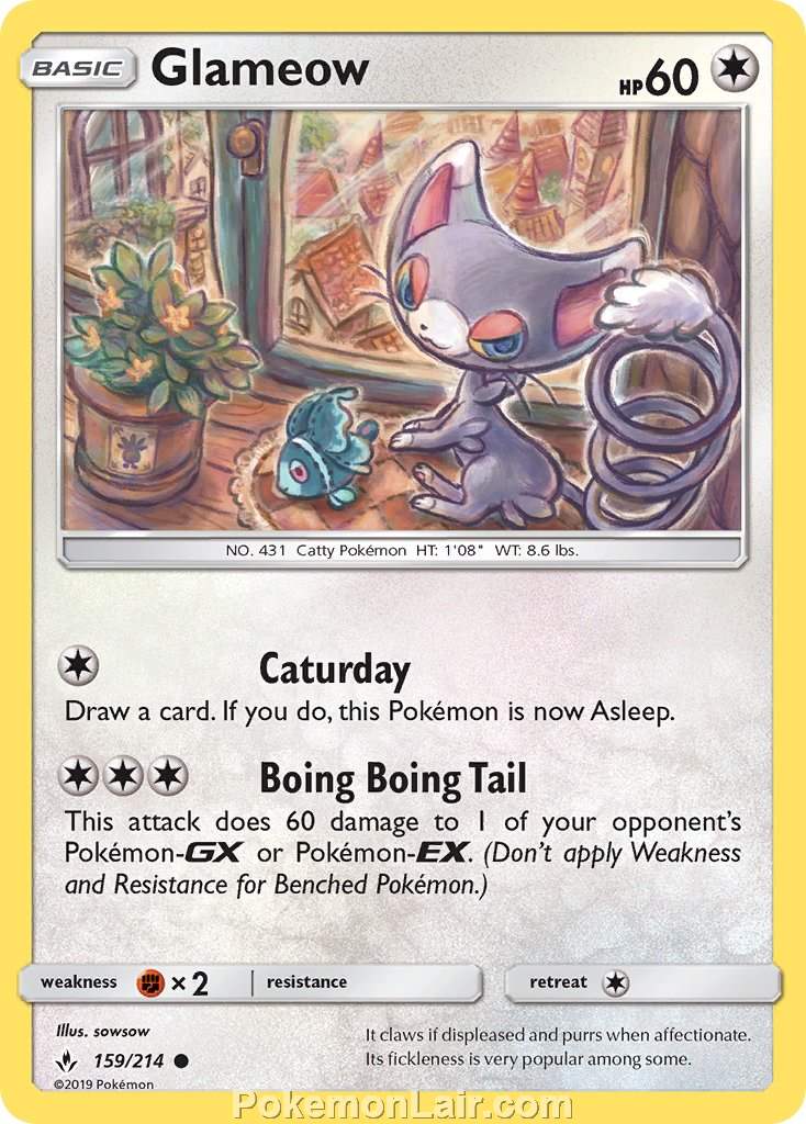 2019 Pokemon Trading Card Game Unbroken Bonds Price List – 159 Glameow