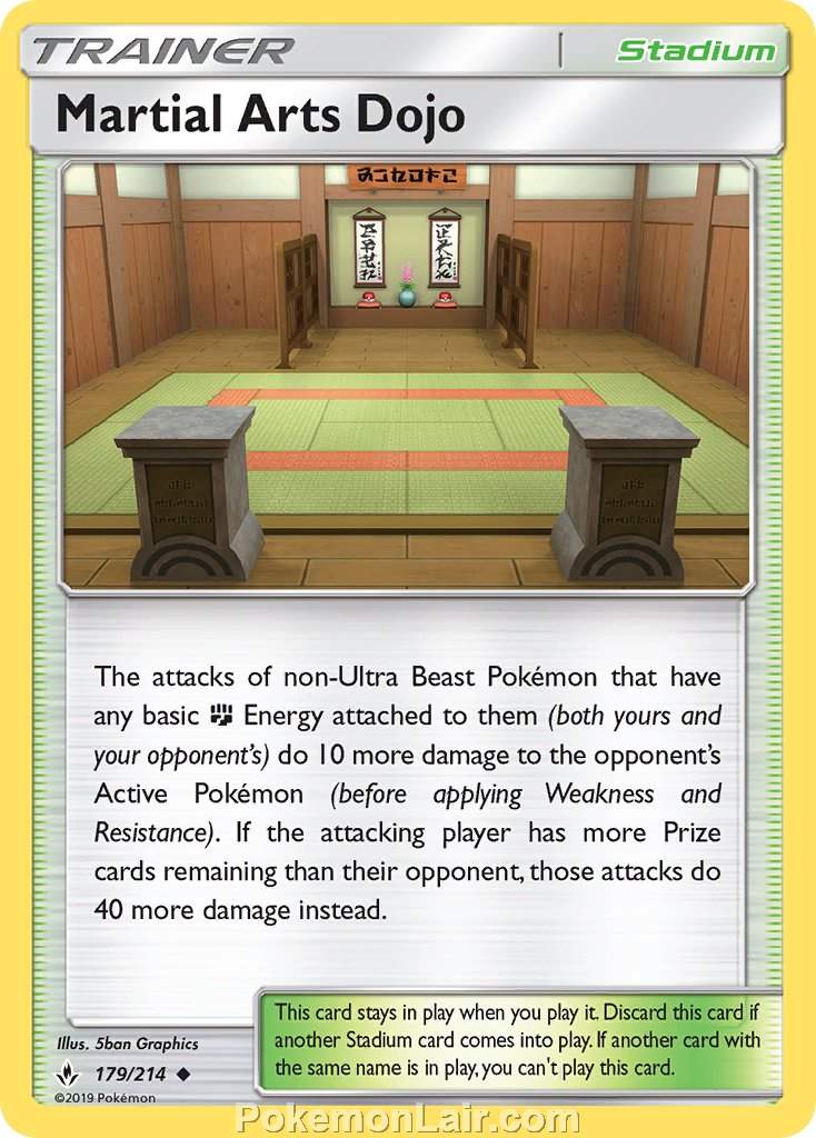 2019 Pokemon Trading Card Game Unbroken Bonds Price List – 179 Martial Arts Dojo