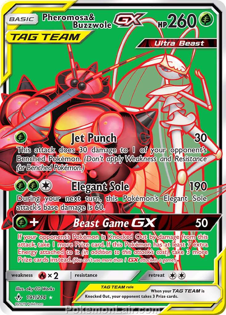 2019 Pokemon Trading Card Game Unbroken Bonds Price List – 191 Pheromosa Buzzwole GX